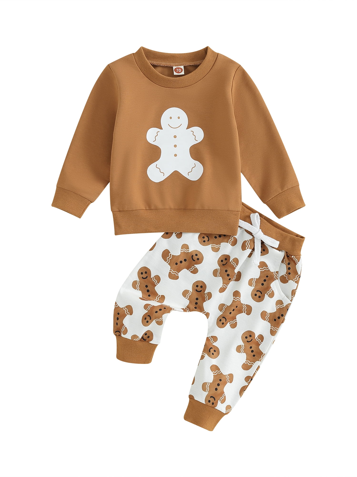 2Pcs Toddler Baby Boy Christmas Outfits Print Long Sleeve Gingerbread