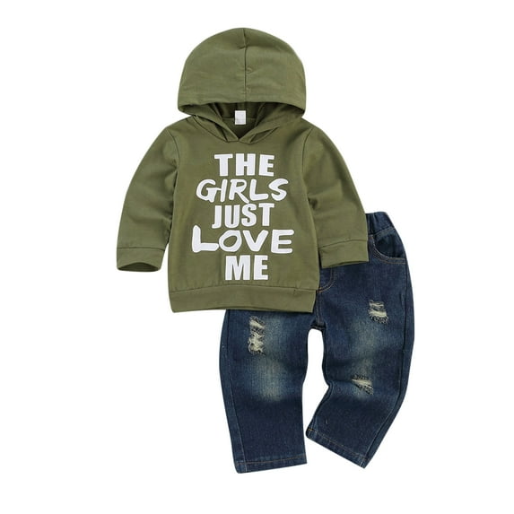 2Pcs Toddler Baby Boy Jeans Clothes Set 3T 4T 5T Long Sleeve Hoodie Sweatshirts Top + Ripped Denim Pants Fall Winter Outfits