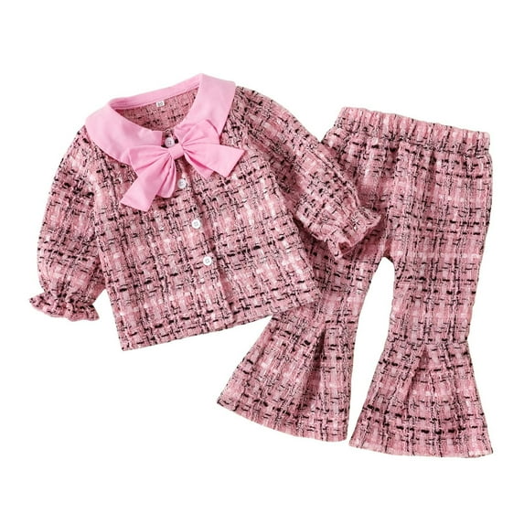 2Pcs Toddler Baby Girls Long Sleeve Bow Cardigan Coat Outwear + Flared Bell-Bottom Pants Kids Winter Outfits Set Princess 6 Months-4 Years