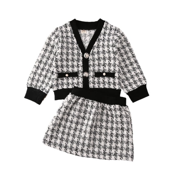 2Pcs Toddler Baby Girls Princess Party Formal Outfits Kid Long Sleeve Plaid Cardigan Coat Outwear Plaid Dress Tutu Skirt