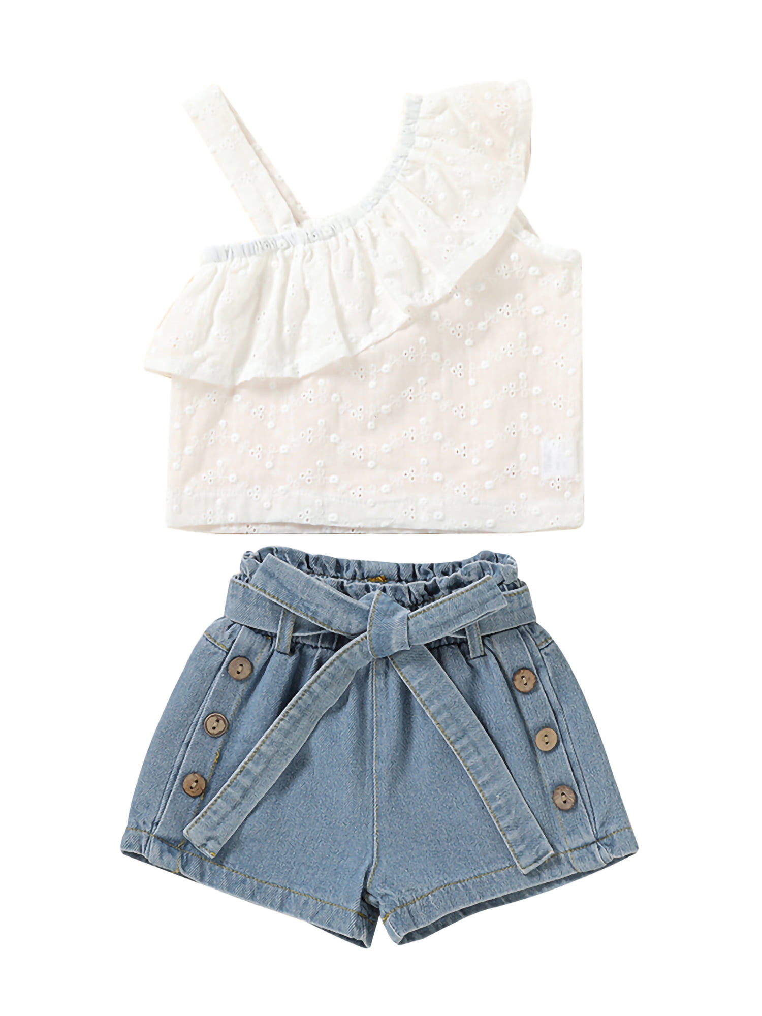 Genuiskids Toddler Kids Baby Girl Shorts Outfit Flying Sleeve Tank Tops  Ribbed T-Shirt + Short Pants Summer Soft Clothes Sets - Walmart.com