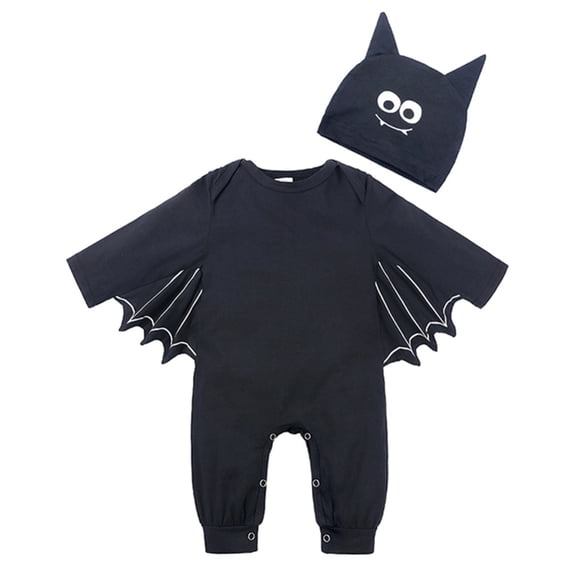 2Pcs Toddler Boys Girls Halloween Clothes, Bullpiano Kids Baby Long Sleeve Batsuit Romper With Hat, 3-24M