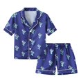 thumbnail image 1 of 2Pcs Toddler Girls Boys Button Down Pajama Sets Kids Satin Silk Short Sleeve Pls Sleepwear 1-6 Years, 1 of 3