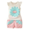 thumbnail image 1 of 2Pcs Toddler Girls Cute Knit Short Sleeve T Shirt Tee + Flare Pants Set for Gift Summer Outfits Summer 2Pcs Gift Outfits Set Girls Summer Set 1-3 Years,12-18 Months, 1 of 7