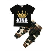 LUETHBIEZX 2Pcs Toddler Kids Baby Boys Clothes Tops T-shirt Camo Pants Outfits Set 0-5T