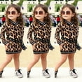 thumbnail image 1 of 2Pcs Toddler Kids Baby Girl Leopard Outfit Clothes V-neck Sweater Dress+Belt Set, 1 of 6