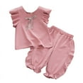 thumbnail image 1 of 2Pcs Toddlers Baby Girls Summer Clothes Set Ruffle Short Sleeves T-Shirt Tops Shorts Pants Cotton Outfits, 1 of 6