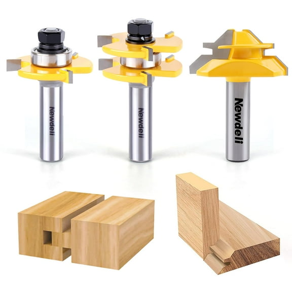2Pcs Tongue and Groove Router Bit Set & 45 Degree Lock Miter Router bit 1/2 Inch Shank 3/4 Stock Joint Router Bits for Professional and Beginner Carpenters