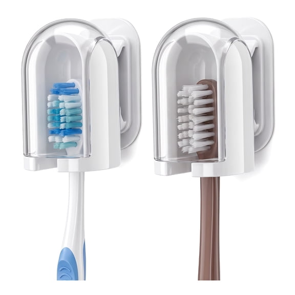 2Pcs Toothbrush Holder, Strong Adhesive Wall Mount with Protective Cover – Space-Saving Organizer for Bathroom, Shower, Dorm Room