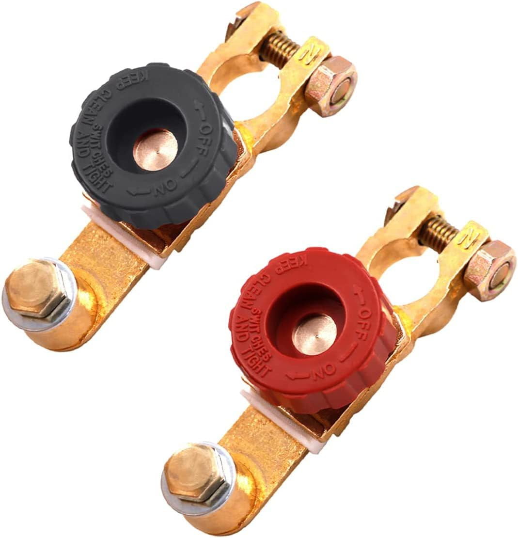 2Pcs Top Post Battery Disconnect Switch 12V/17MM/125A Quick Disconnect Battery Cut Off Switch for Car Truck or Marine RV and Electrical Equipment with Anti-Leakage Disconnect  Red & Black
