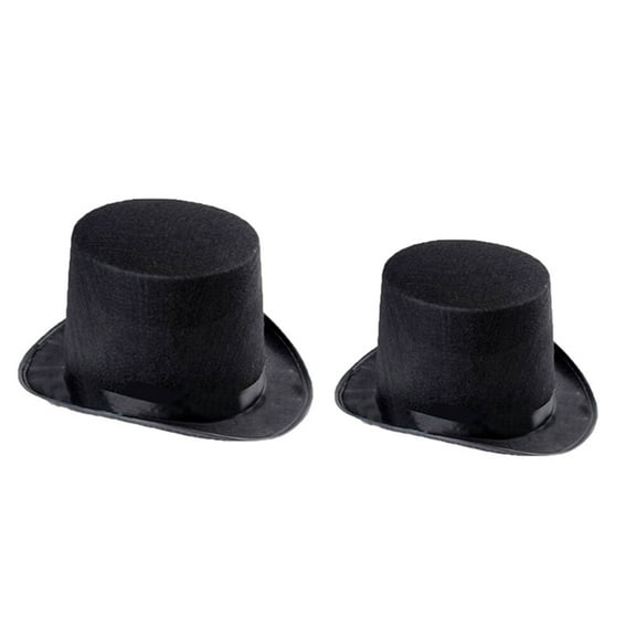 2Pcs Tophat Felt Hats Creative Hat Ornaments Party Favors Dress Up Props (1 Adult Hat + 1 Children's Hat, Black)