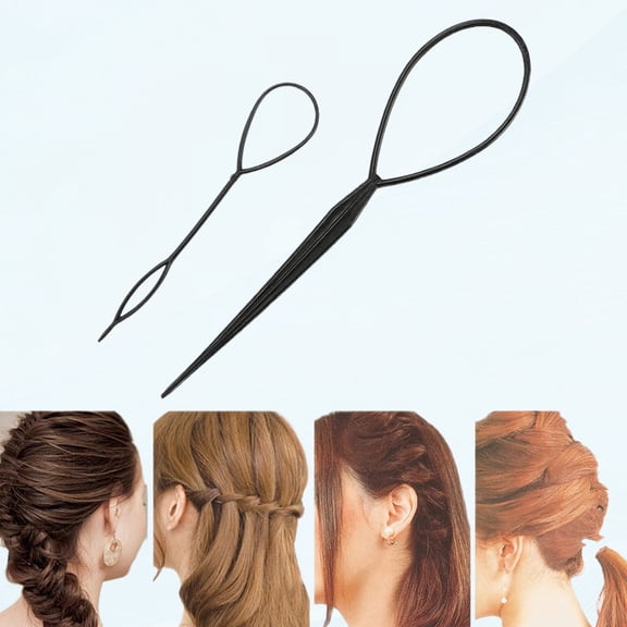 Hair Tool 2Pcs Ponytail Maker Tool Ponytail Styling Maker Pin Tool French Braid Loop Tool Topsy Tail Tool Hair Braiding Tools Hair Styling Accessories for Girls (Small+Large)