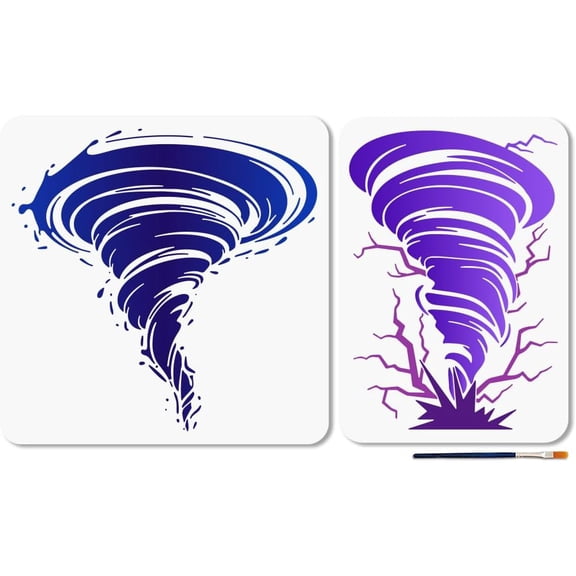 2Pcs Tornado Stencil Lightning Storms Painting Stencils 11.811.8/11.78.3inch Reusable Natural Disaster Drawing Template with Paint Brush for DIY Craft on Window Wood Wall Home Decor
