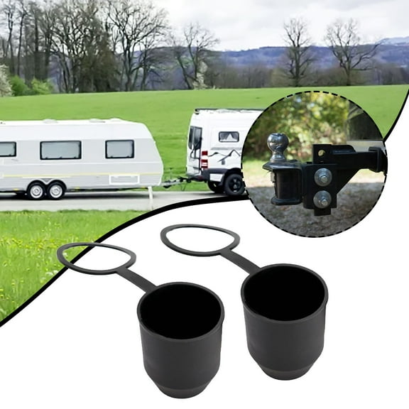 2PCS Universal 50mm Trailer Hitch Ball Cover Plastic Tow Bar Cap for Caravan Truck Weather-Resistant Protection Easy Install Black