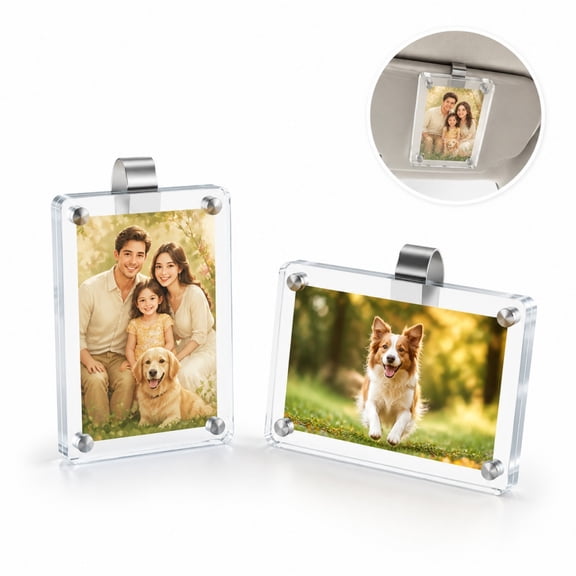 2Pcs Transparent Acrylic Car Visor Photo Frame, 2.43.50.2 Inch Automotive Picture Holder, ClipOn Display, Portrait & Landscape Layout, Romantic Valentines Day Car Accessory Gift