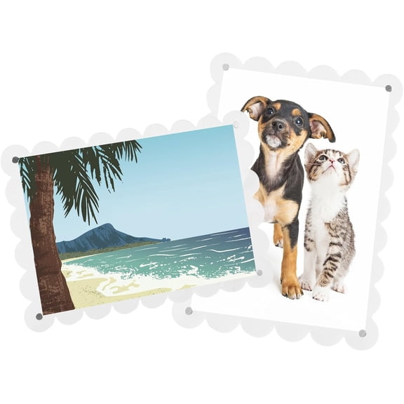 2Pcs Transparent Acrylic Fridge Magnetic Picture Frame, Scalloped Magnetic Photo Holders for Refrigerator, Locker, Photo Board, Art Display, Sign Holder (2.36 x 3.54in)