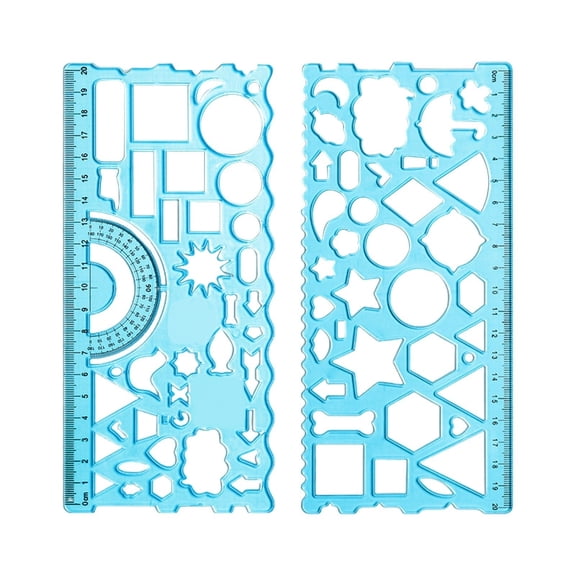 2Pcs Transparent Multi-Shape Drawing Template Ruler, Hollow Geometric Stencil Measuring Ruler, Multifunctional Protractor Straight Ruler, Portable Plastic Drafting Tool for Pattern Designing