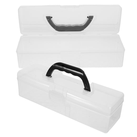 LITINKIMI Set of 2 Portable Transparent Plastic Paint Brush Storage Boxes Organizer for Watercolor and Drawing Supplies