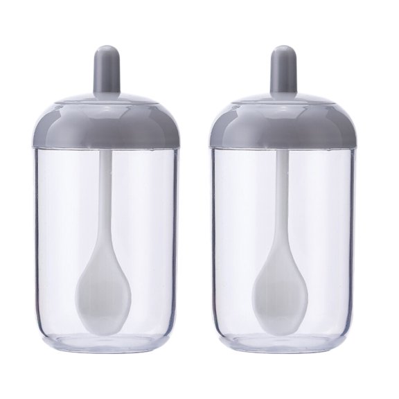 PartyKindom 2Pcs Kitchen Condiment Container Plastic Jars with Lids and Spoons Grey