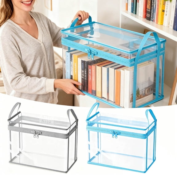 2Pcs Transparent Storage Bags With Carrying Handles, 15*12*10 in Moving Duffle Bags, PVC Clothes Organizer, Storage Containers, Sturdy And Durable Bag For Dolls, Heavy Items (Blue&Gray)