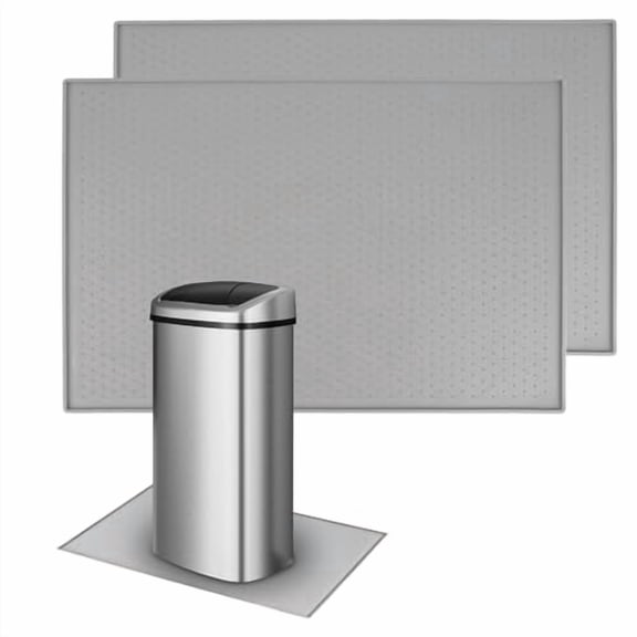 2Pcs Trash Can Mat,Non-Slip Particles to Prevent Trash Can Movement and Protect Floors, Waterproof with Raised Edges to Prevent Spills, Ideal for Kitchen, Living Room, Bedroom(11.8"x18.9")