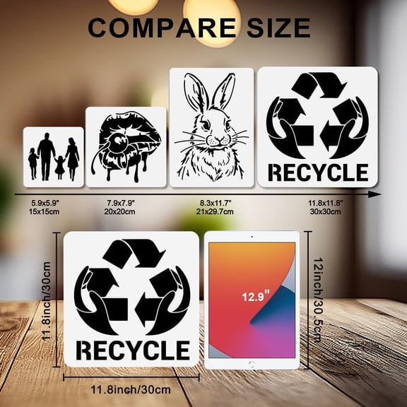 2Pcs Trash Can Recycling Sign Painting Stencil Environmental Stencil 11.811.8inch with Paint Brush Reusable Recycle Logo Template for Wood Wall Window DIY Craft