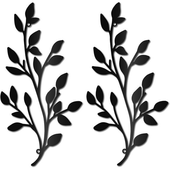 2Pcs Tree Leaf Metal Wall Art Iron Branch Leaves Wall Decor Hanging Symmetry Black Silhouette Ornament Iron Sign