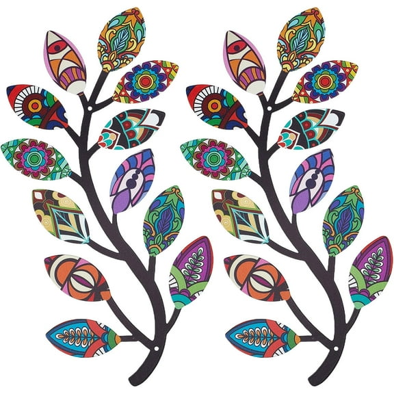 2Pcs Tree Leaf Wall Art Vine Olive Branch Wall Decor Rustic Hanging Sculpture Iron for Home Indoor Outdoor Farmhouse Bathroom Living Room Office Garden Kitchen Decorations 12.68 x 6.1 inch 1bag