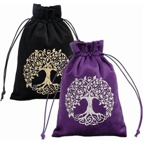 2Pcs Tree of Life Tarot Bags Velvet Tarot Card Storage Bag Pouches Holder Set Rune with Drawstrings Large Packing for Jewelry Dice Gift 7x5.1Inch-Black Purple Mixed Color