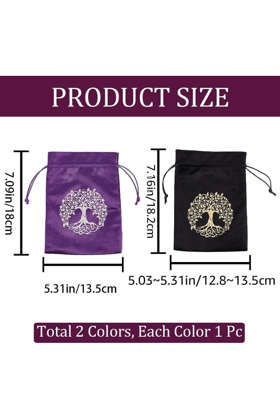 2Pcs Tree of Life Tarot Bags Velvet Tarot Card Storage Bag Pouches Holder Set Rune with Drawstrings Large Packing for Jewelry Dice Gift 7x5.1Inch-Black Purple