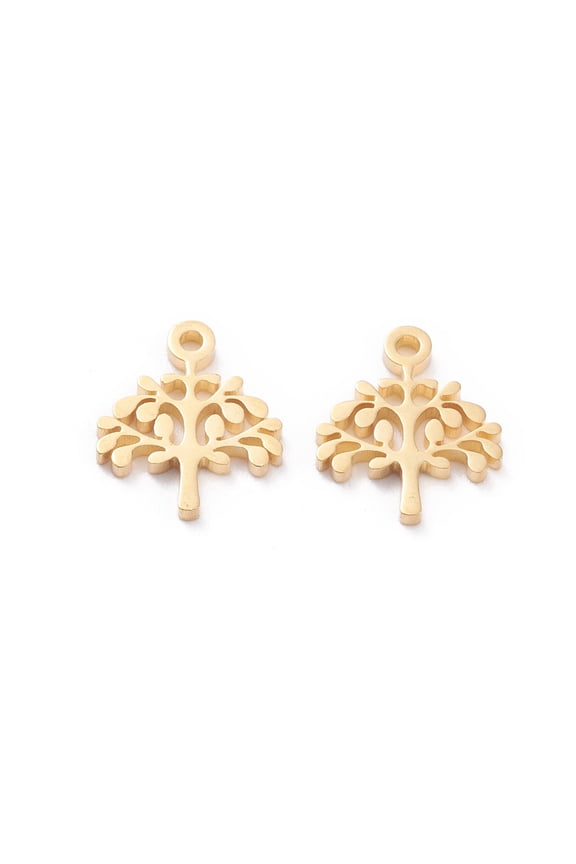 2Pcs Tree of Life Charms 304 Stainless Steel Charms Golden for Women Birthday Festival Elegant Gifts Personalized Jewelry 12x10x1mm