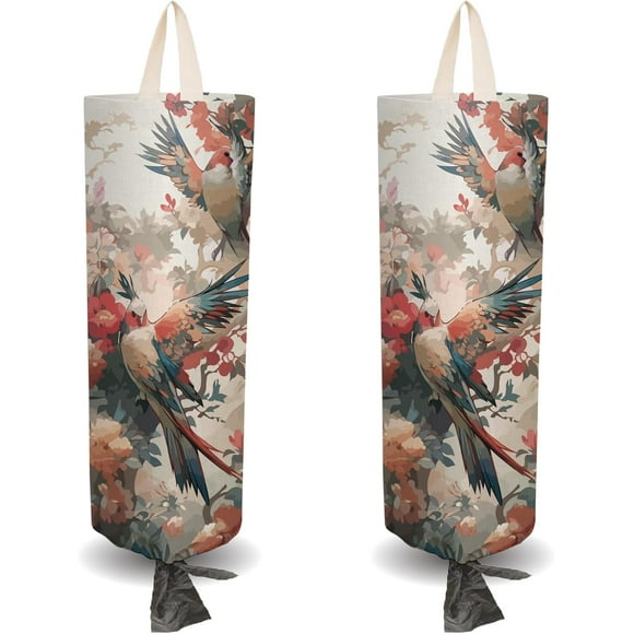 2Pcs Tropical Parrot Plastic Grocery Bag Holder with 4Pcs Hooks Birds Reusable Wall Mount Duty Shopping Storage Bag Sack Canvas for Home Kitchen Store