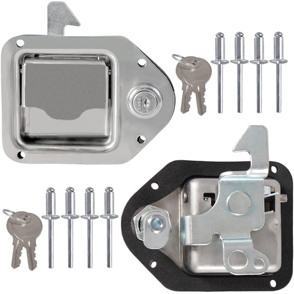 2Pcs Truck Tool Box Latch Toolbox Paddle Lock Replacement Handle Stainless Steel with Keys & Rivets for Truck Trailer UTV ATV Toolbox