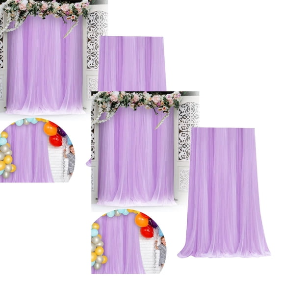 2Pcs Tulle Backdrop Curtains for Wedding Decor - Sheer Voile Fabric Drapes for Photo Background, Baby Shower, Birthday Party, and Bridal Ceremony Decorations (Purple,63.0x118.1")
