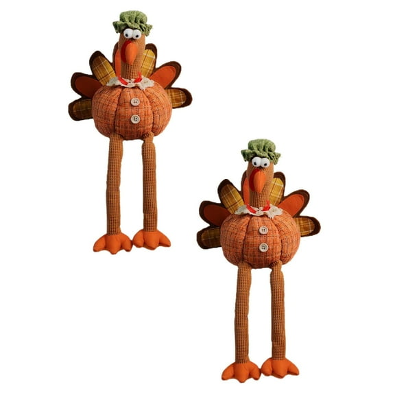 2Pcs Turkeys Couple Shelf Doll Turkey Couple Doll Thanksgiving Tabletop With Dangle Legs Exquisite Handmade Turkey Doll Kit Stuffed Turkeys Shelf Sitters Figurine Desktop Ornament
