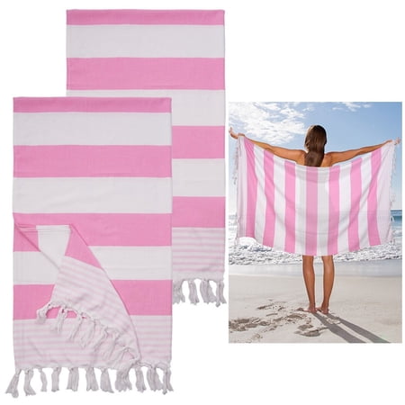 2Pcs Turkish Beach Towels, Soft Cotton Absorbent Quick-Dry Towels, Oversized Beach Blankets, Lightweight Travel Bath Towels for Beaches, Pools, Gyms, SPAs, Yachts(71"x39")