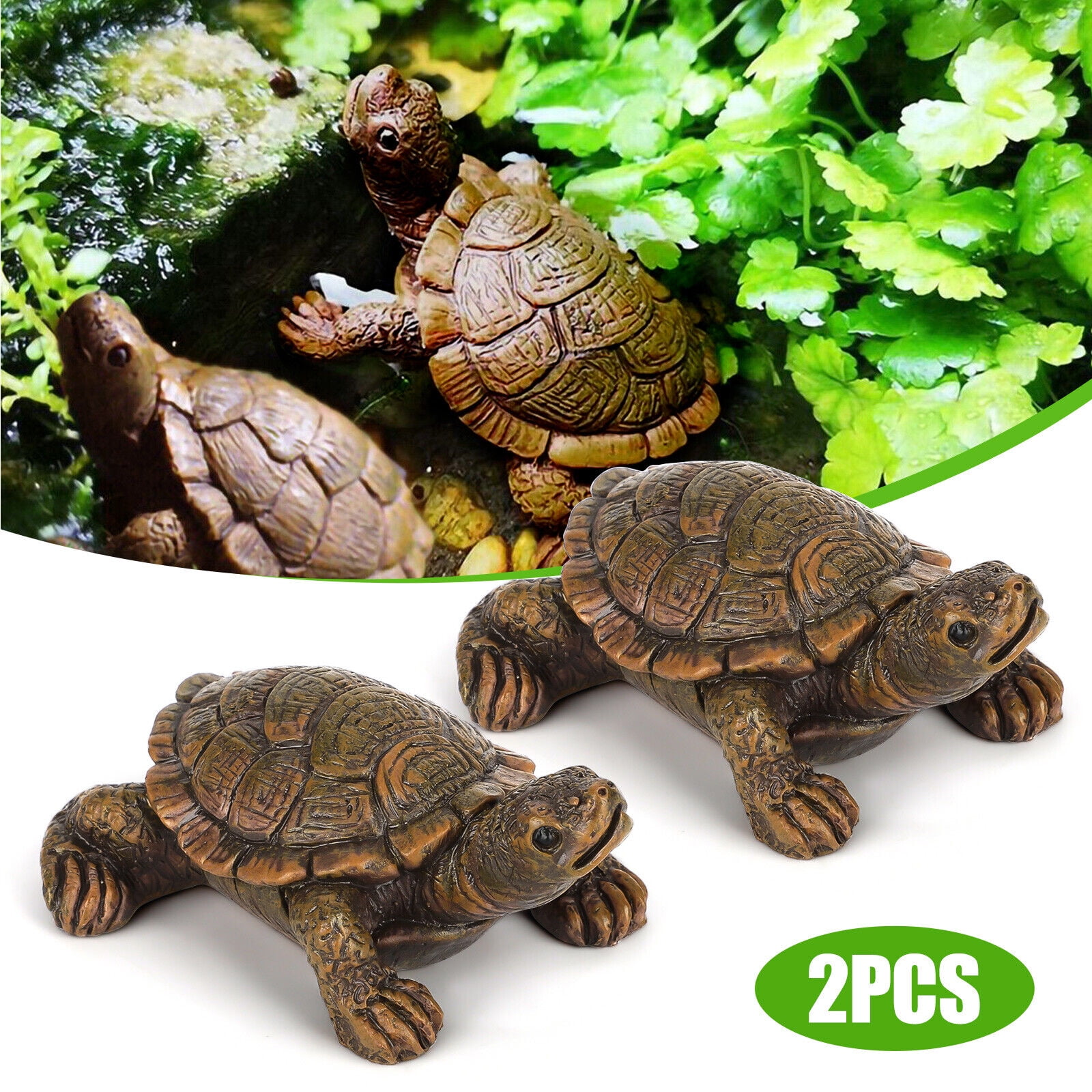 Small Brown Resin Turtle Garden Sculptures, Set of 2
