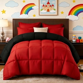 2Pcs Twin Red/black Comforter Set, THotel Quality