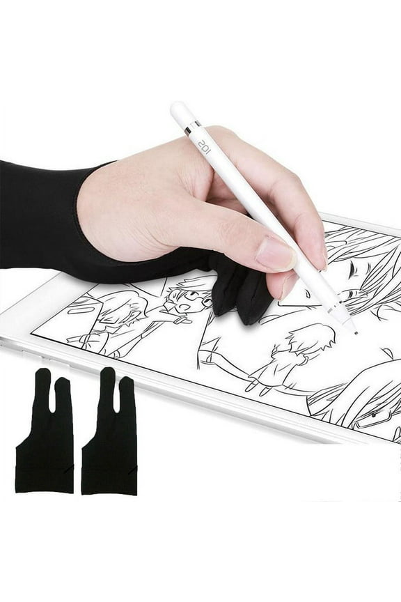 2Pcs Two Finger Drawing Gloves, Premium Anti-Friction Gloves For Graphic Tablets & Tablet Monitors, Universal Free Size Gloves For Artists Right And Left Hand Use, Reduces Hand