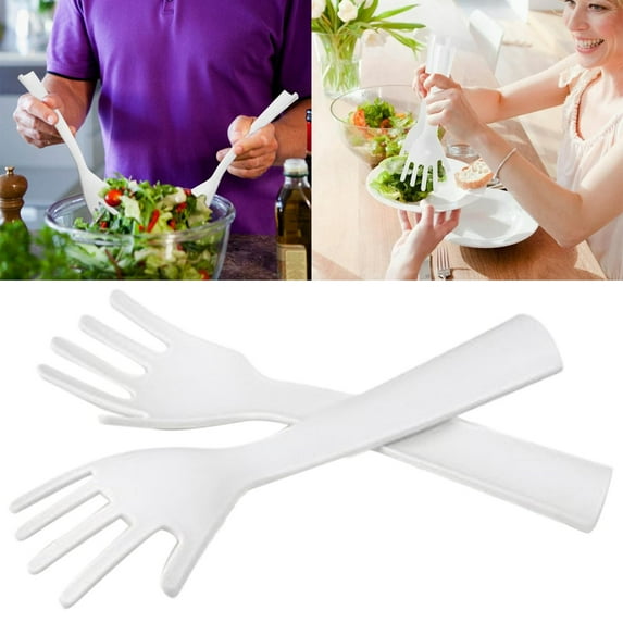 2Pcs Two-Handed Salad Fork - Practical Kitchen Gadgets Creative Pp Materials Two Handed Molding Fork Household Large, By PRYESS