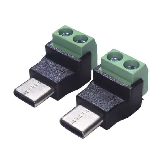 2Pcs Type C Plug to 2Pin Terminals Connector Lightweight