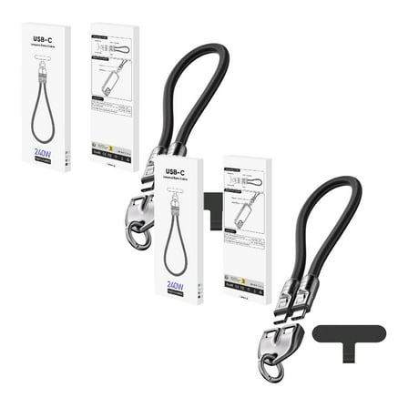 2Pcs Type C To Type C 240W Charging With Wearable Bracelet Design 5A Fast Charging Usb C Phone Crossbody&Wrist Strap Lanyard Portable Fashion Fast Charger (30Cm/11.8In) Hangs