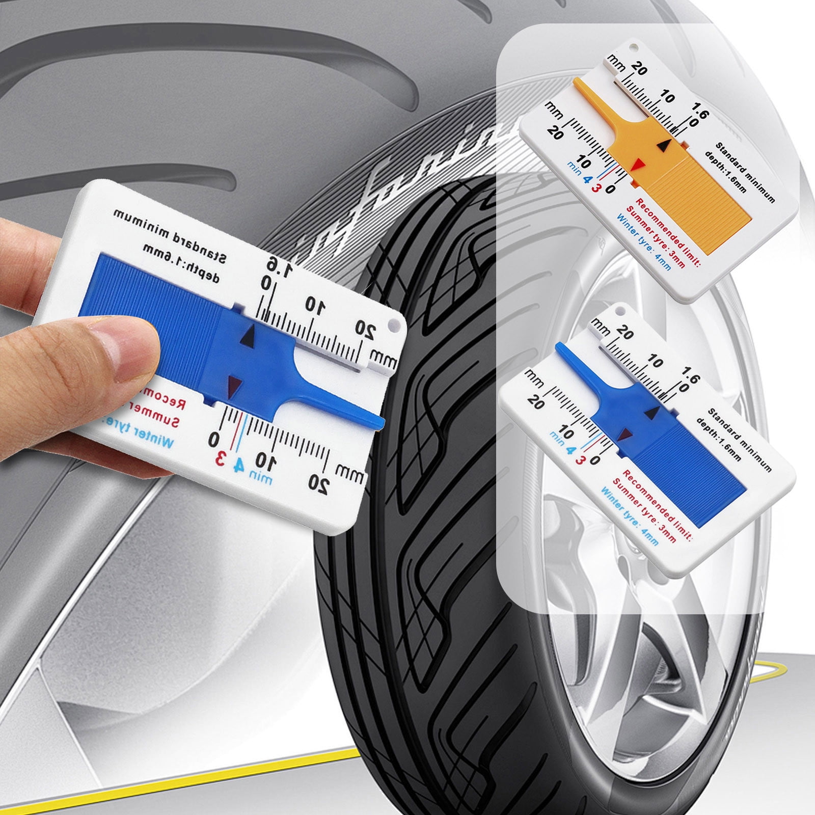 2Pcs Tyre Tread Depth Gauge, 0 to 22 mm Depth Gauge Caliper, Tyre Tread ...