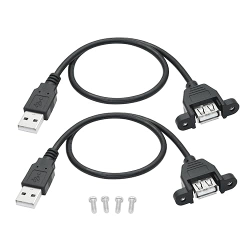 2Pcs USB 2.0 Panel Mount Extension Cable 1FT, USB Type A Male to Female with Ears Can Fixed Charging and Data Transmission Cord, for PC, Cabinets, USB Panel Mount etc.