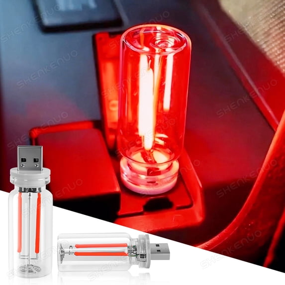 2Pcs USB Car Interior Lights,Touch Control Car USB Night Light,Retro Glass Bottle Plug-in USB Automotive Atmosphere Lights Romantic Decor for Car, Bedroom, Red