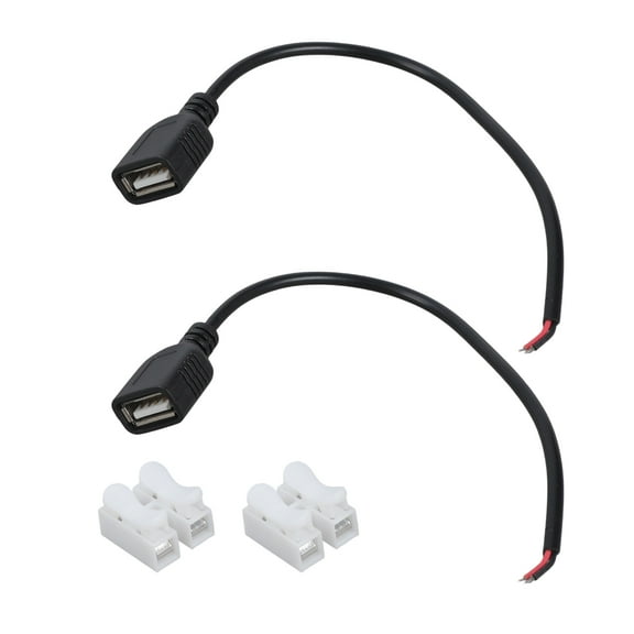 2Pcs USB Female To 2 Pin Bare Wire Open End Cable 5V Charging Cord For Power Supply LED Light USB Fan 20cm