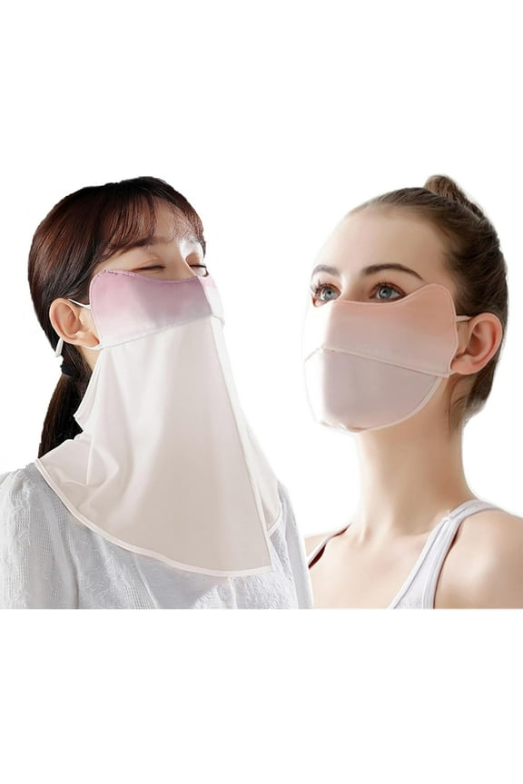 2Pcs UV Face Mask, Ice Silk Cooling Neck Gaiter + Sun Protection Face Mask, Lightweight Breathable Sun Protection for Outdoor Sports, Washable Reusable (Pink)