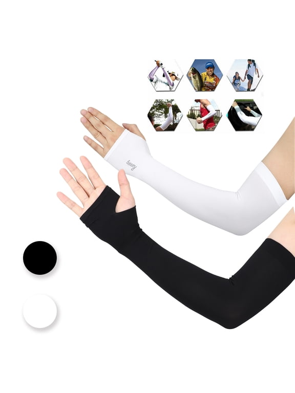 2Pcs UV Protection Cooling Arm Sleeves Men Women Sunblock Cooler Protective Sports Running Golf Cycling Basketball Driving Fishing Long Arm Cover Sleeves