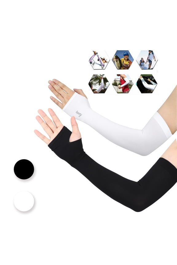 2Pcs UV Protection Cooling Arm Sleeves Men Women Sunblock Cooler Protective Sports Running Golf Cycling Basketball Driving Fishing Long Arm Cover Sleeves