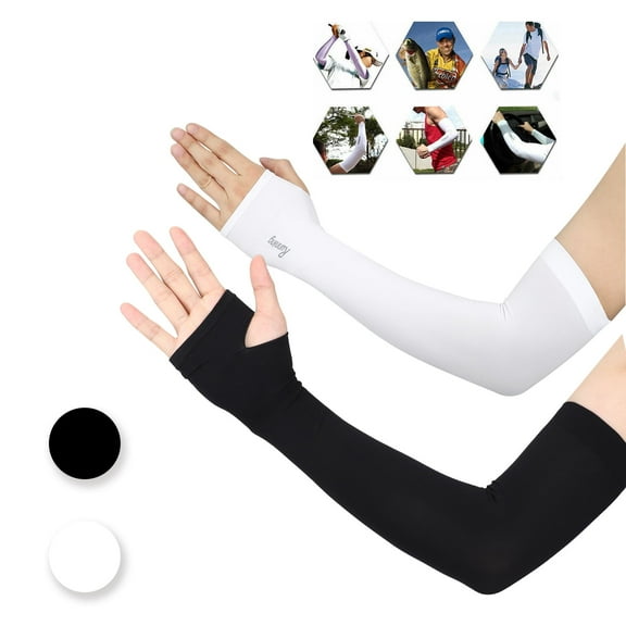 2Pcs UV Protection Cooling Arm Sleeves Men Women Sunblock Cooler Protective Sports Running Golf Cycling Basketball Driving Fishing Long Arm Cover Sleeves